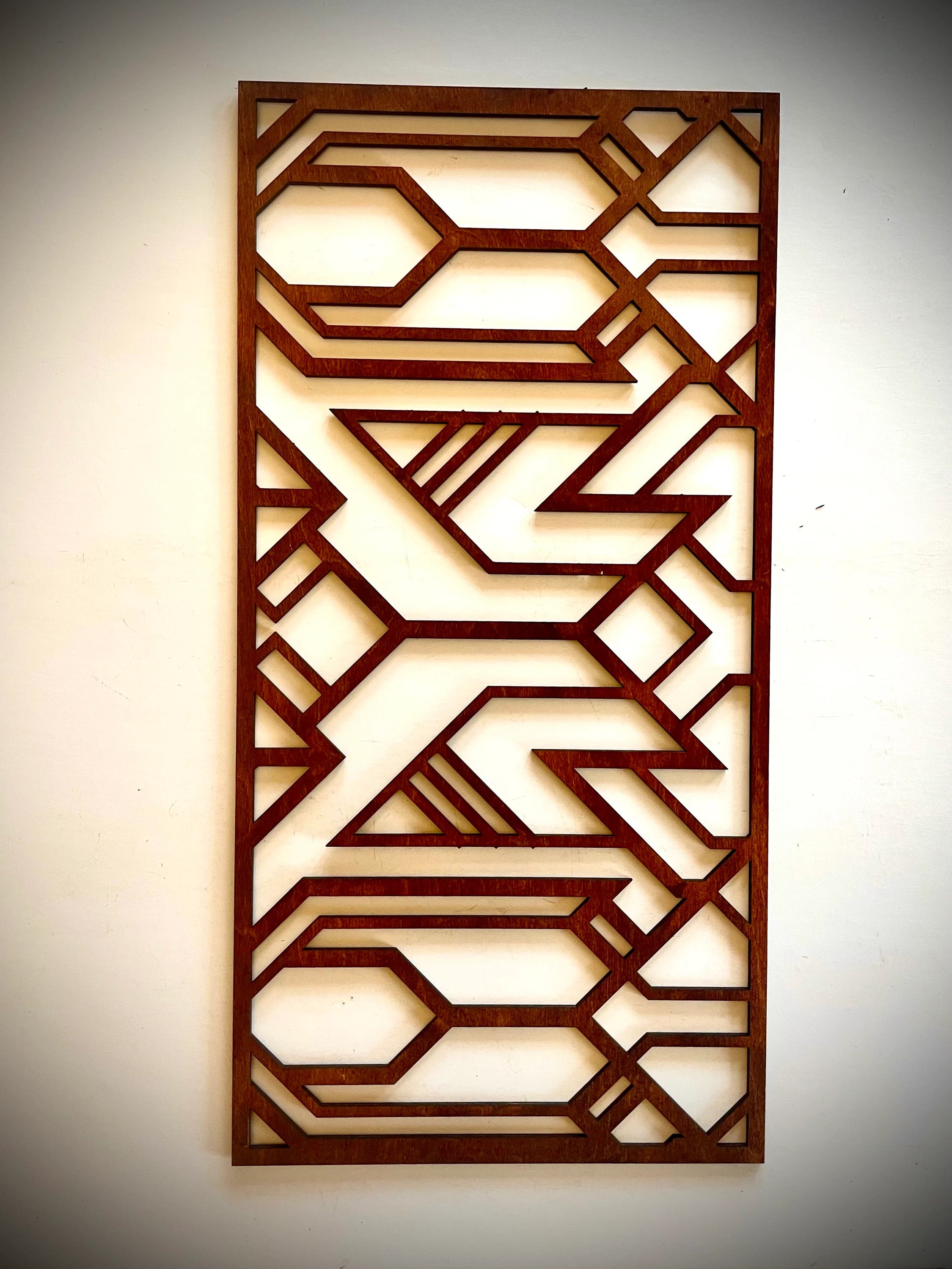 Boho Modern Frank Lloyd Wright-Inspired Art Deco Geometry 2-Panel Wood Wall Art, Set N