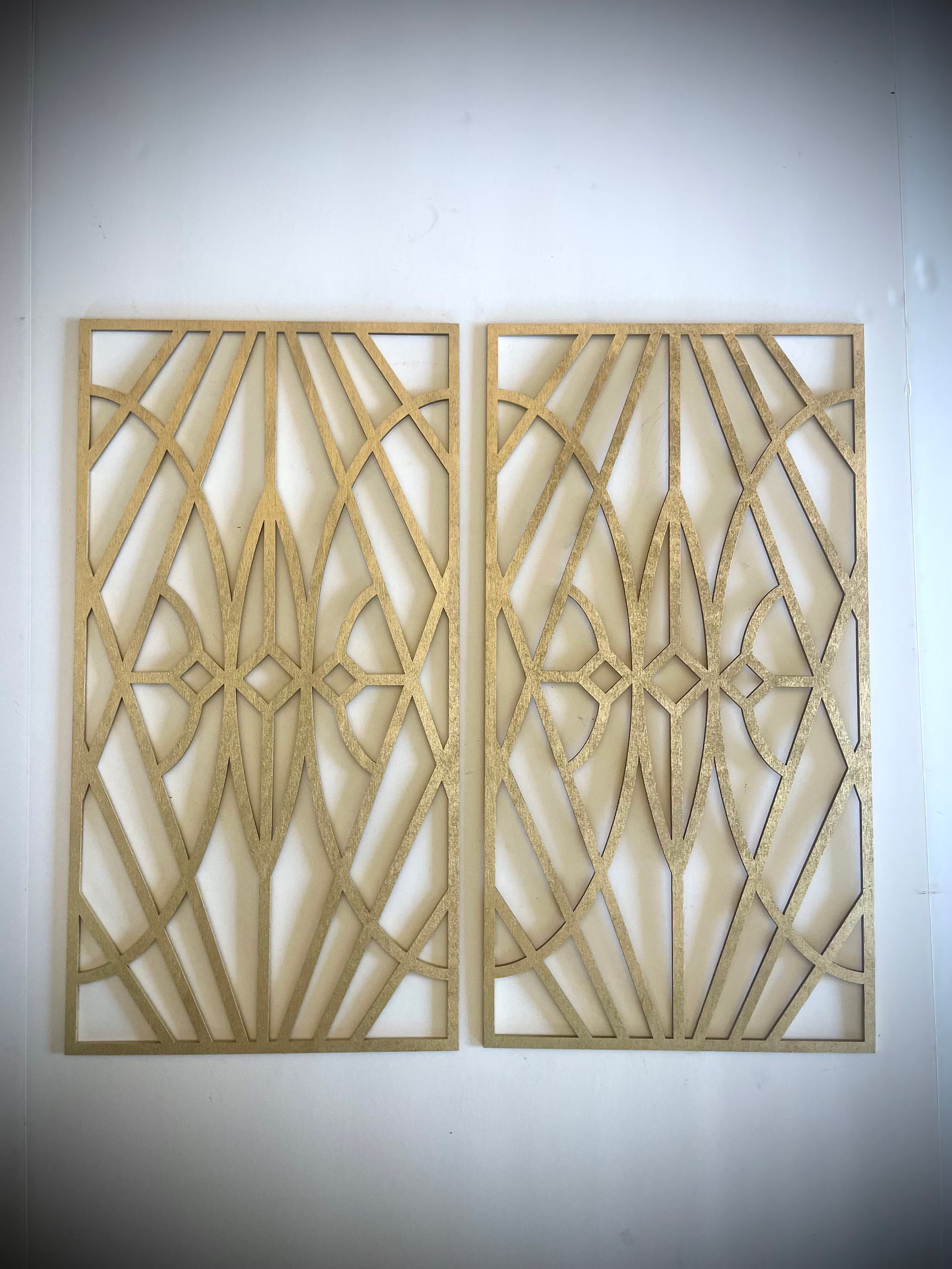 Boho Modern Frank Lloyd Wright-Inspired Art Deco Geometry 2-Panel Wood Wall Art, Set T