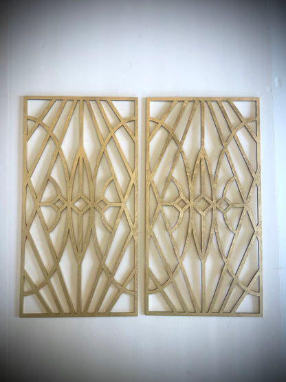 Boho Modern Frank Lloyd Wright-Inspired Art Deco Geometry 2-Panel Wood Wall Art, Set T