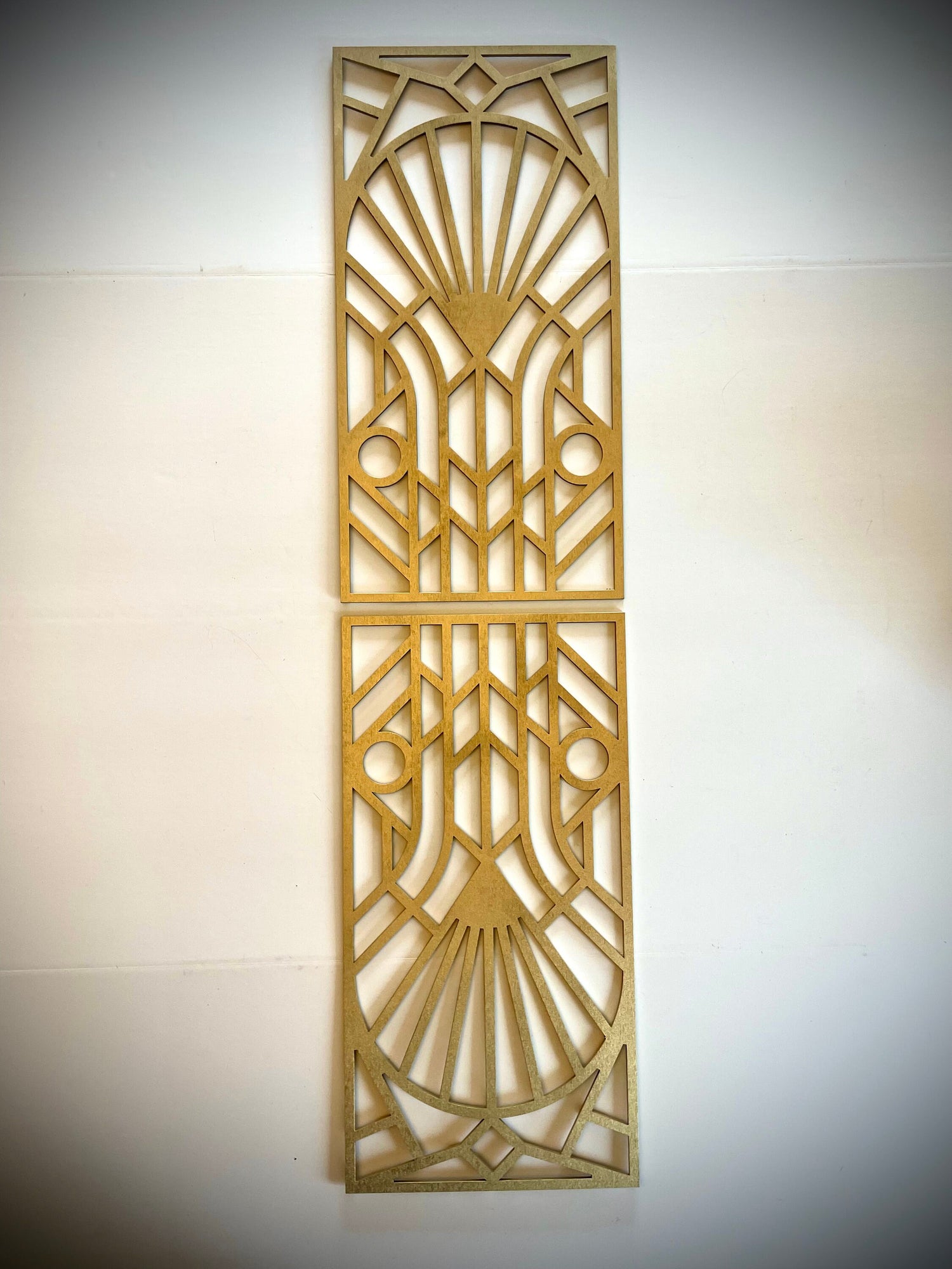 Boho Modern Frank Lloyd Wright-Inspired Art Deco Geometry 2-Panel Wood Wall Art, Set X
