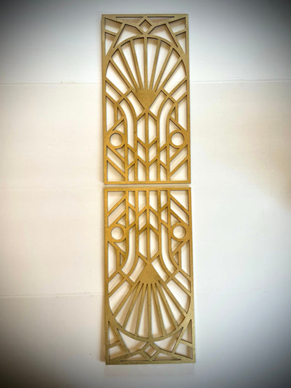 Boho Modern Frank Lloyd Wright-Inspired Art Deco Geometry 2-Panel Wood Wall Art, Set X