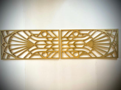 Boho Modern Frank Lloyd Wright-Inspired Art Deco Geometry 2-Panel Wood Wall Art, Set X