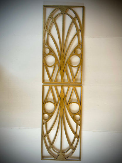 Boho Modern Frank Lloyd Wright-Inspired Art Deco Geometry 2-Panel Wood Wall Art, Set Y