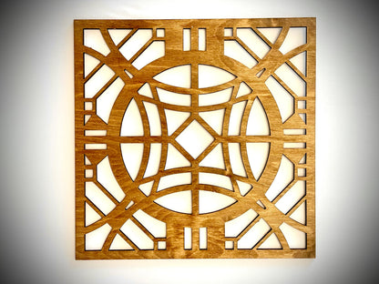 Boho Modern Frank Lloyd Wright-Inspired Art Deco Geometry 3-Panel Wood Wall Art, Set C