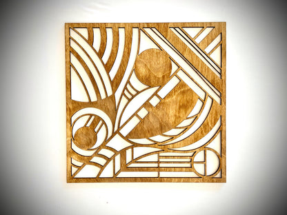Boho Modern Frank Lloyd Wright-Inspired Art Deco Geometry 3-Panel Wood Wall Art, Set C