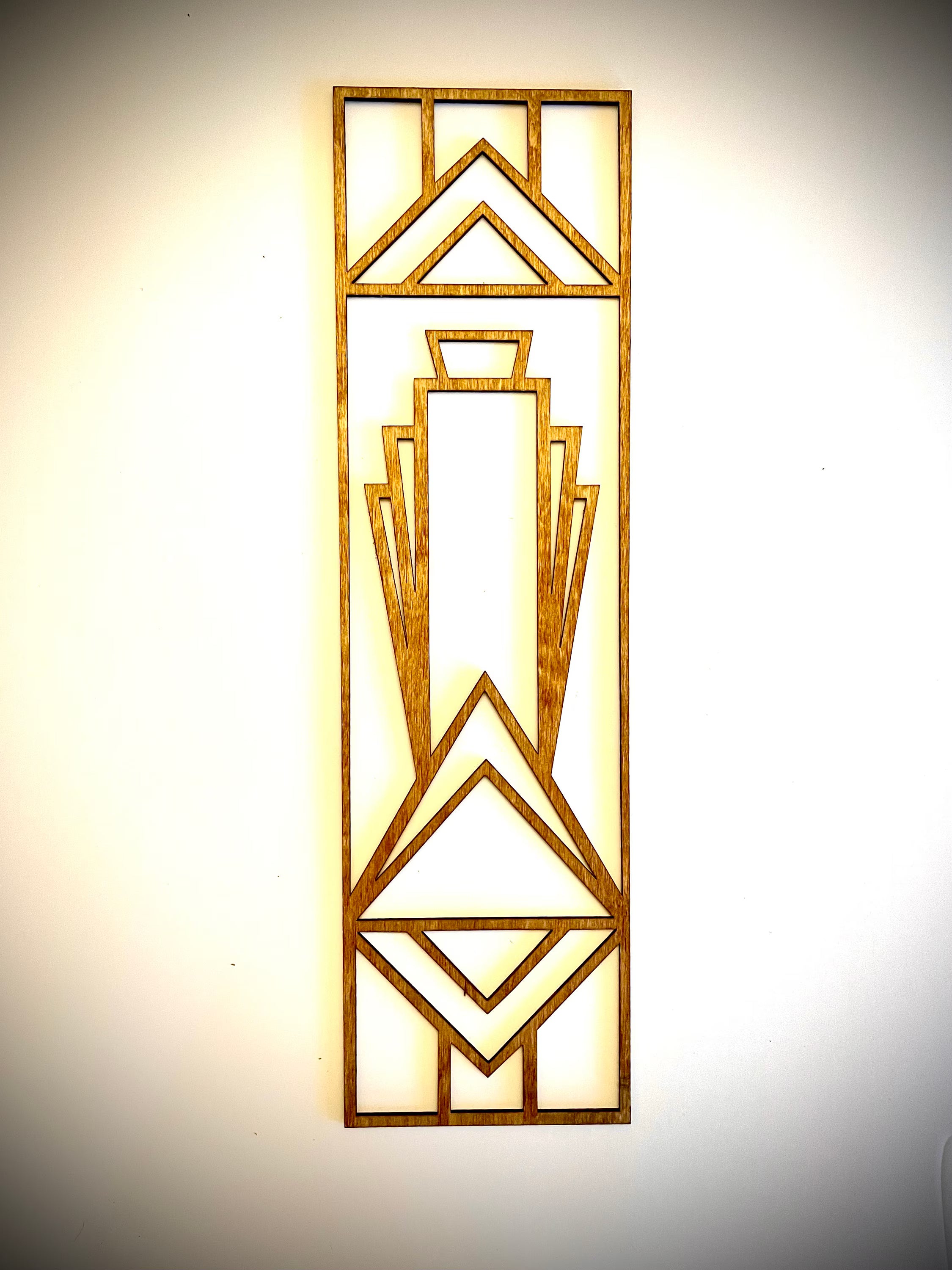 Boho Modern Frank Lloyd Wright-Inspired Art Deco Geometry 3-Panel Wood Wall Art, Set H