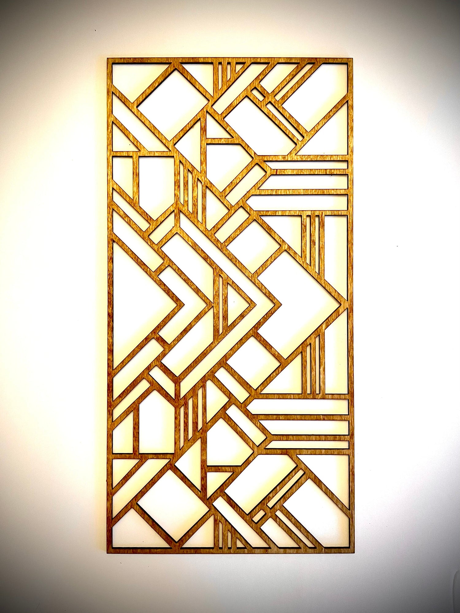 Boho Modern Frank Lloyd Wright-Inspired Art Deco Geometry 3-Panel Wood Wall Art, Set H