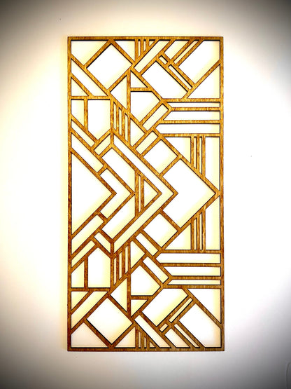Boho Modern Frank Lloyd Wright-Inspired Art Deco Geometry 3-Panel Wood Wall Art, Set H