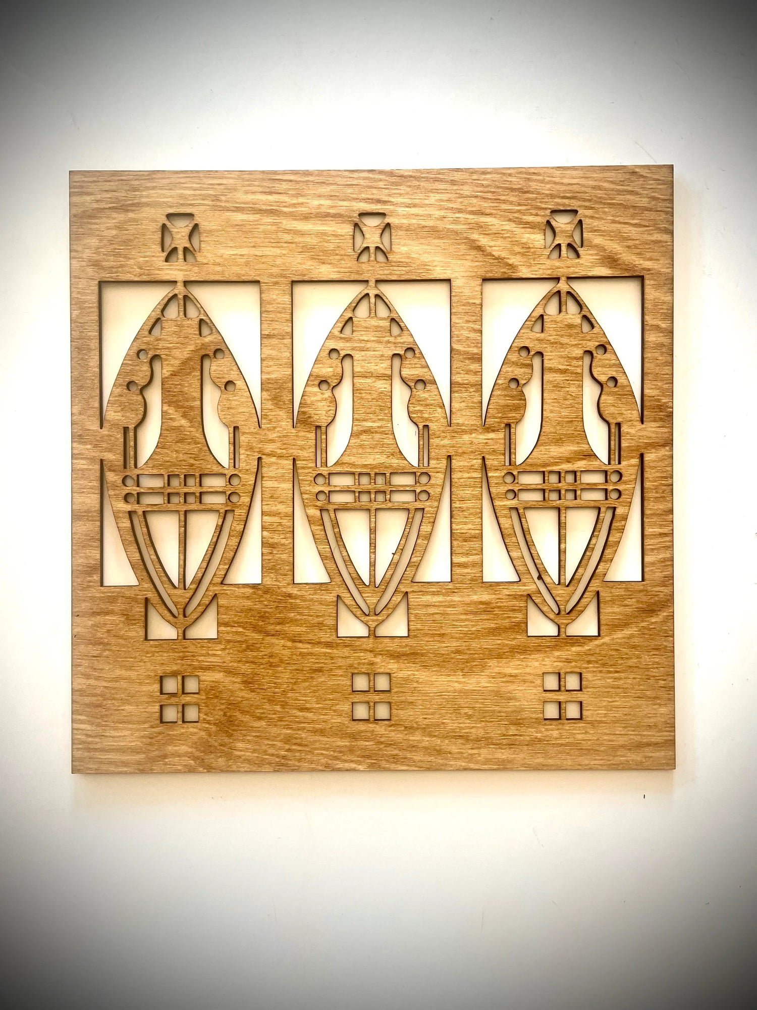 Boho Modern Frank Lloyd Wright-Inspired Art Deco Geometry 3-Panel Wood Wall Art, Set L