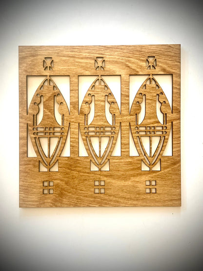 Boho Modern Frank Lloyd Wright-Inspired Art Deco Geometry 3-Panel Wood Wall Art, Set L