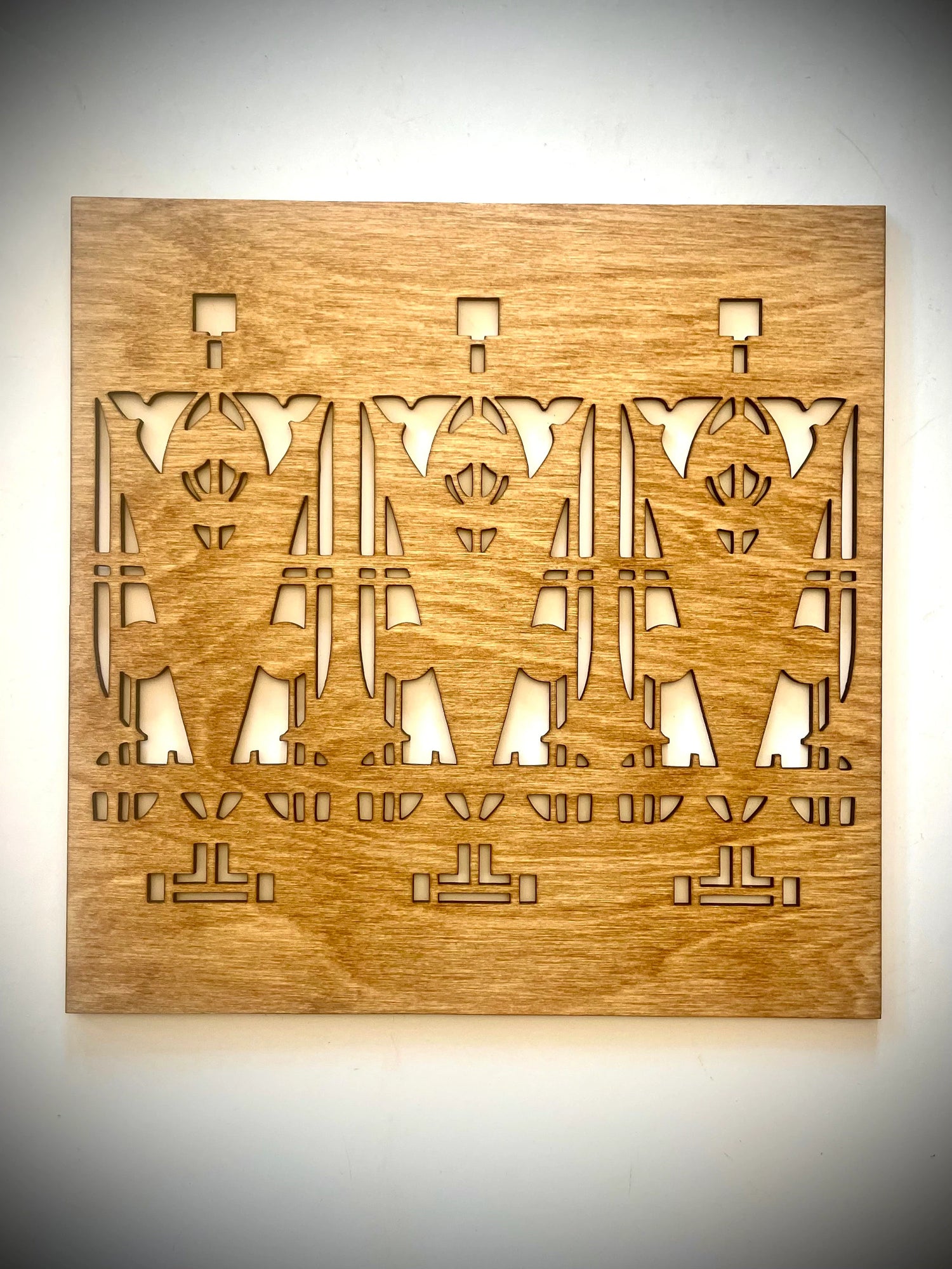 Boho Modern Frank Lloyd Wright-Inspired Art Deco Geometry 3-Panel Wood Wall Art, Set L