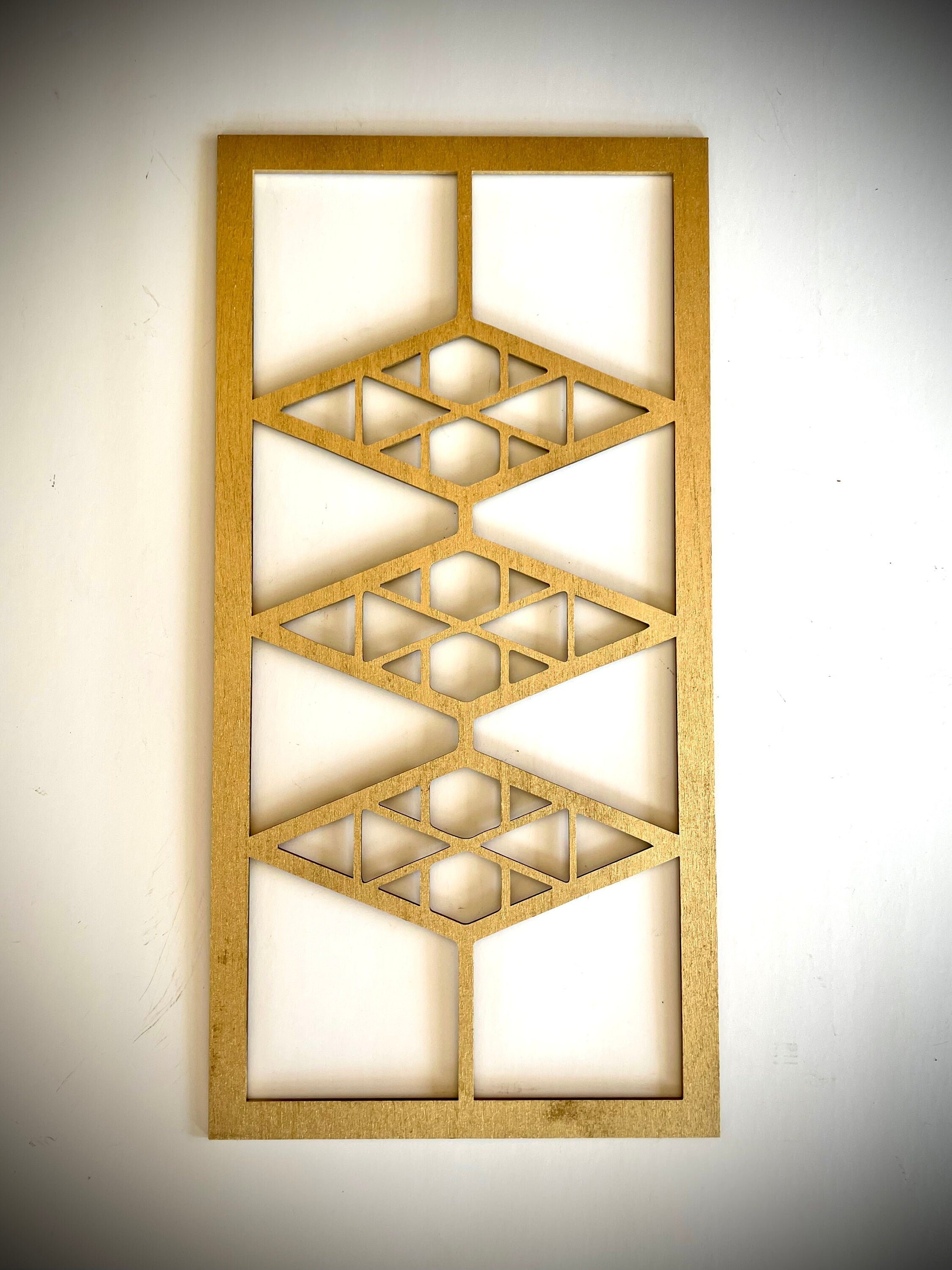 Boho Modern Frank Lloyd Wright-Inspired Art Deco Geometry 3-Panel Wood Wall Art, Set S