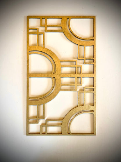 Boho Modern Frank Lloyd Wright-Inspired Art Deco Geometry 3-Panel Wood Wall Art, Set Z
