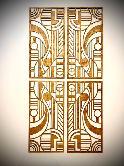 Art Deco Geometric 4-Panel Wood Wall Art