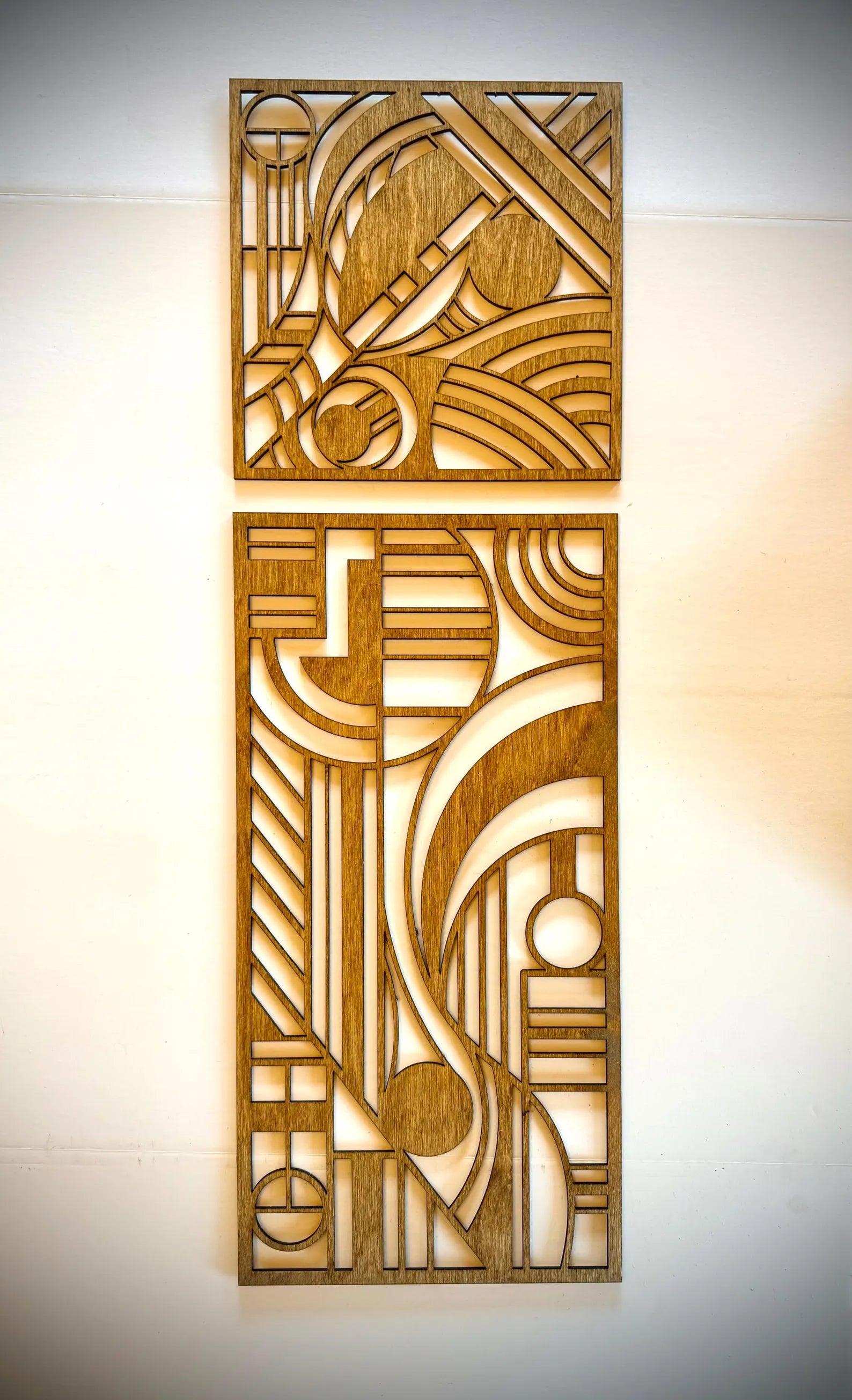 Boho Modern Frank Lloyd Wright-Inspired Art Deco Geometry 4-Panel Wood Wall Art