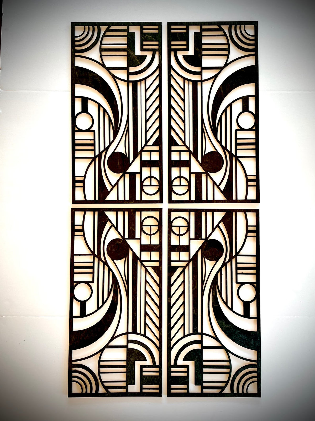 Art Deco Geometric 4-Panel Wood Wall Art - Mid Century Modern Gal