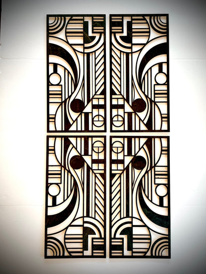 Art Deco Geometric 4-Panel Wood Wall Art