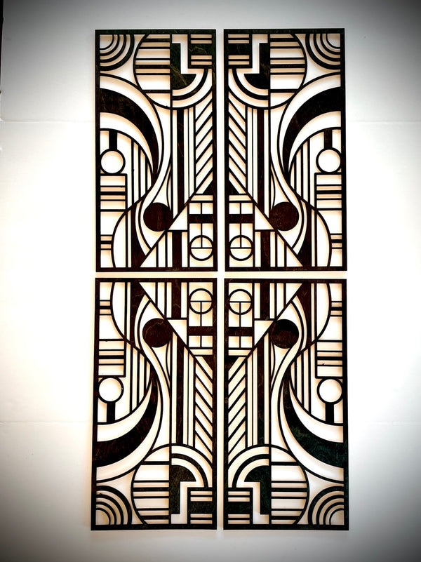 Art Deco Geometric 4-Panel Wood Wall Art