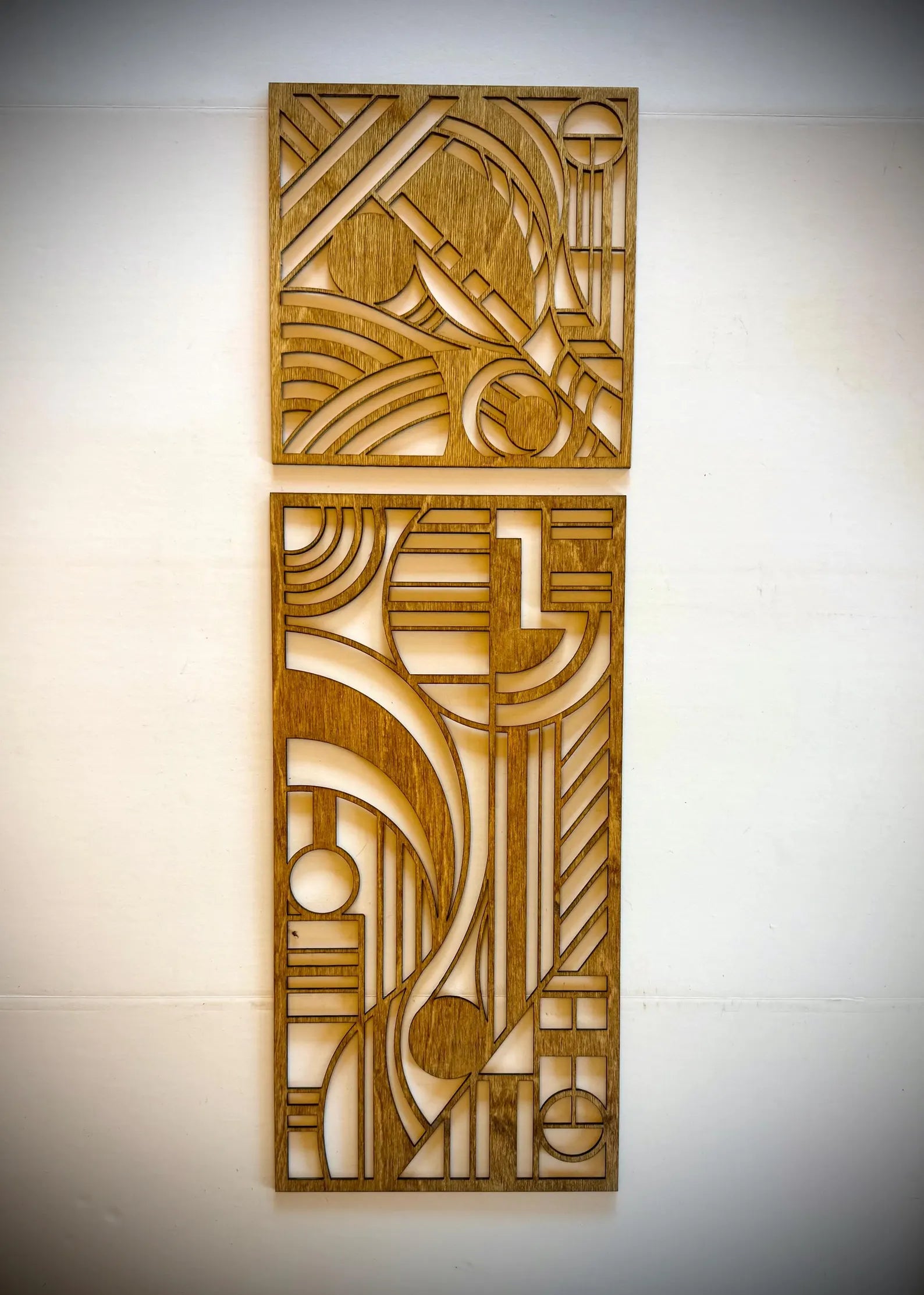 Boho Modern Frank Lloyd Wright-Inspired Art Deco Geometry 4-Panel Wood Wall Art