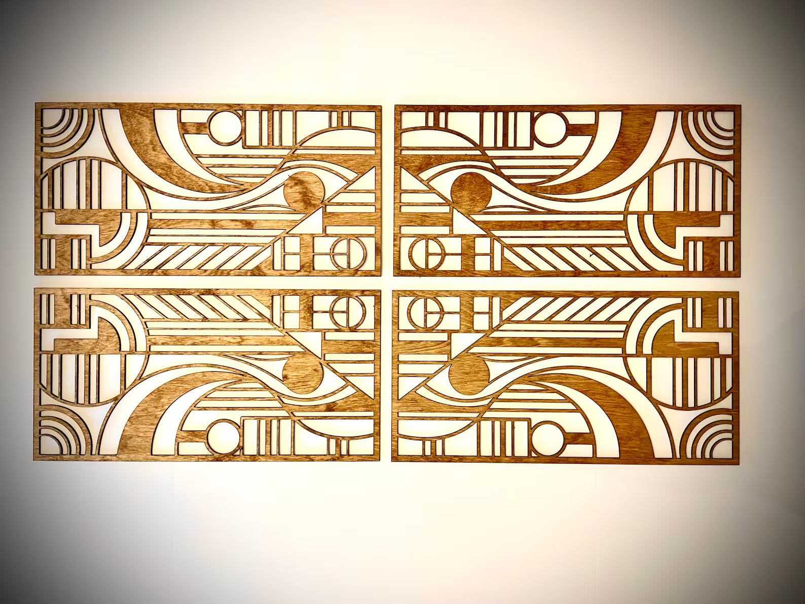 Art Deco Geometric 4-Panel Wood Wall Art