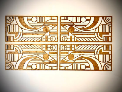 Art Deco Geometric 4-Panel Wood Wall Art