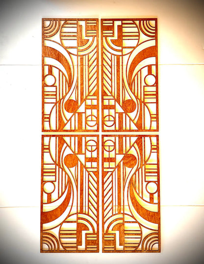 Art Deco Geometric 4-Panel Wood Wall Art