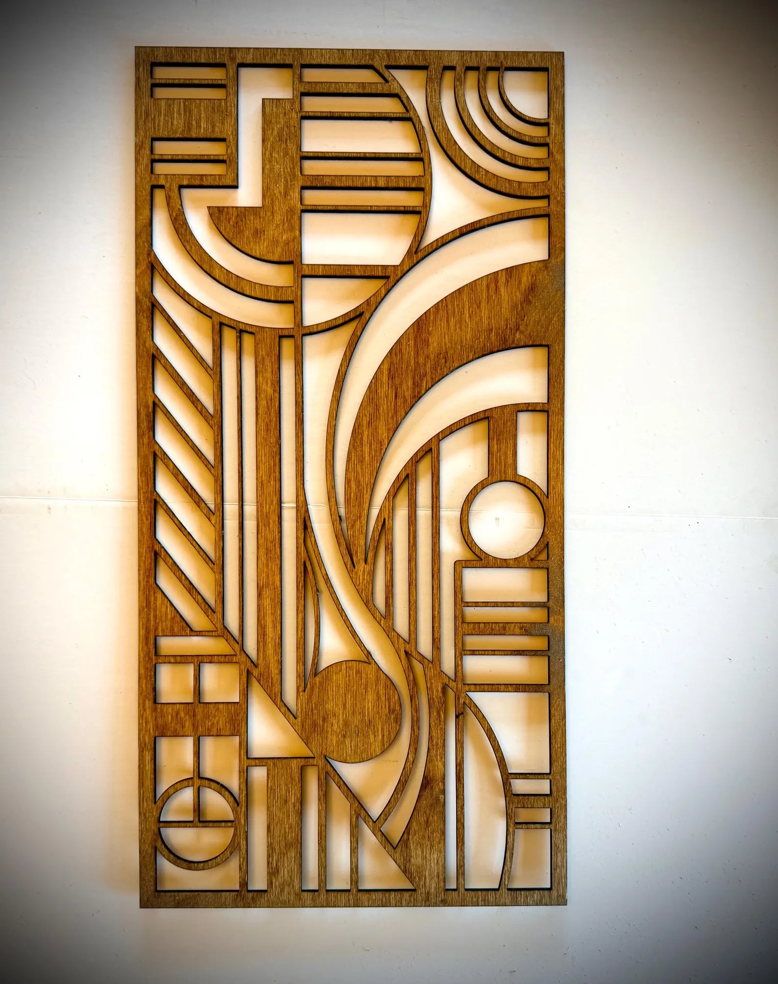 Boho Modern Frank Lloyd Wright-Inspired Art Deco Geometry 4-Panel Wood Wall Art