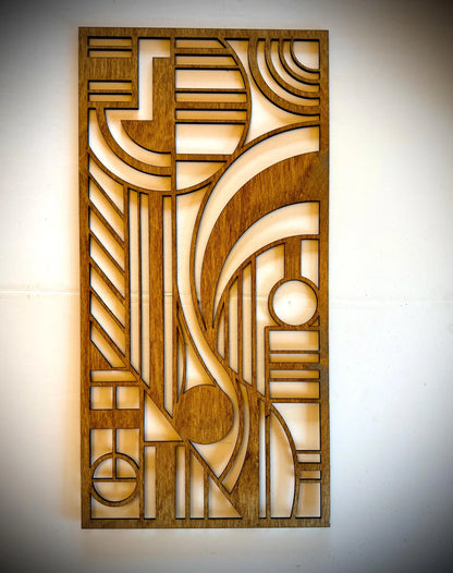Boho Modern Frank Lloyd Wright-Inspired Art Deco Geometry 4-Panel Wood Wall Art