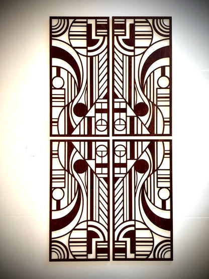 Art Deco Geometric 4-Panel Wood Wall Art