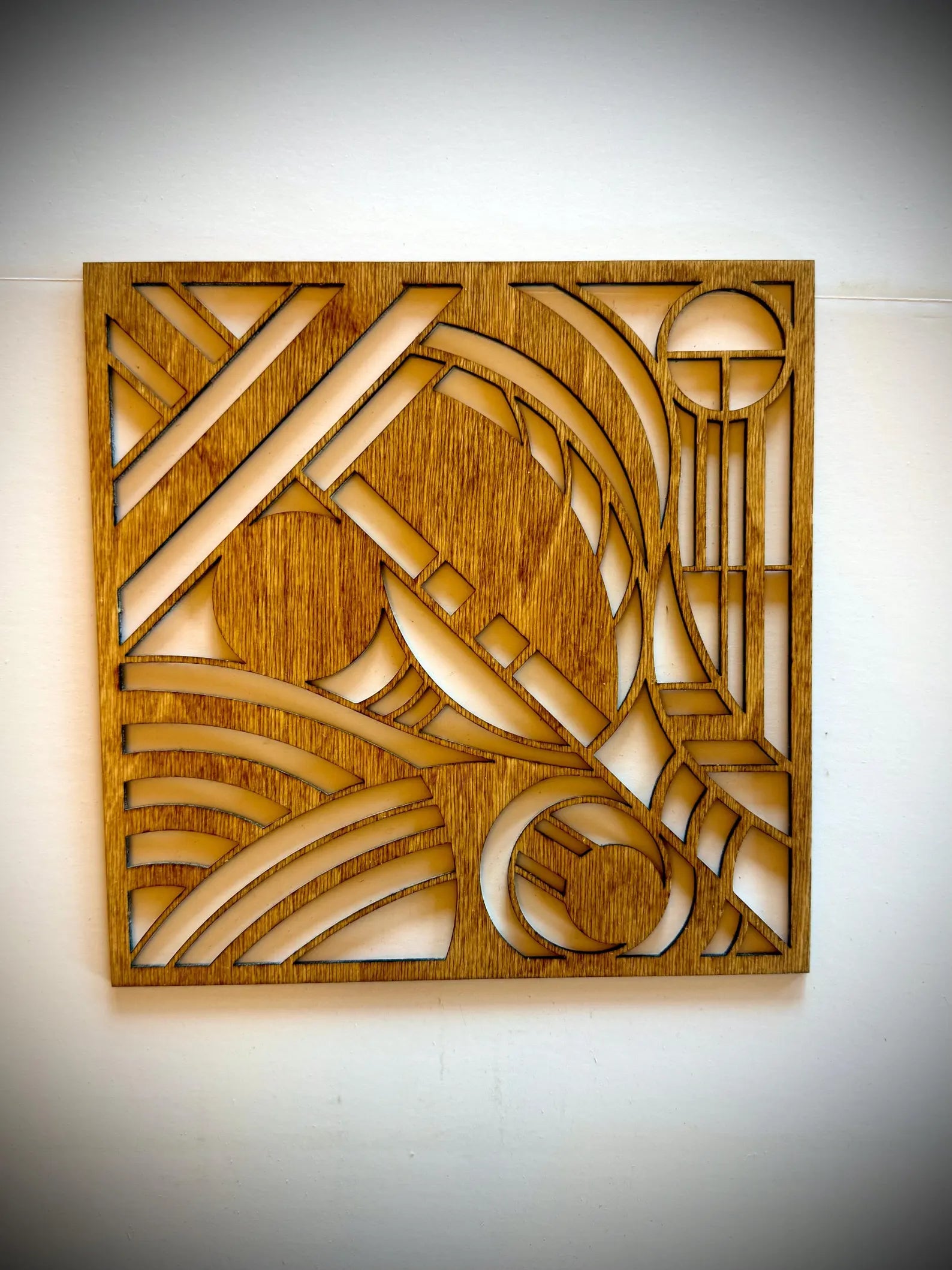 Boho Modern Frank Lloyd Wright-Inspired Art Deco Geometry 4-Panel Wood Wall Art