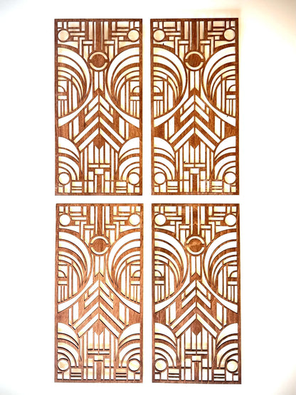 Boho Modern Frank Lloyd Wright-Inspired Art Deco Geometry 4-Panel Wood Wall Art, Set AA