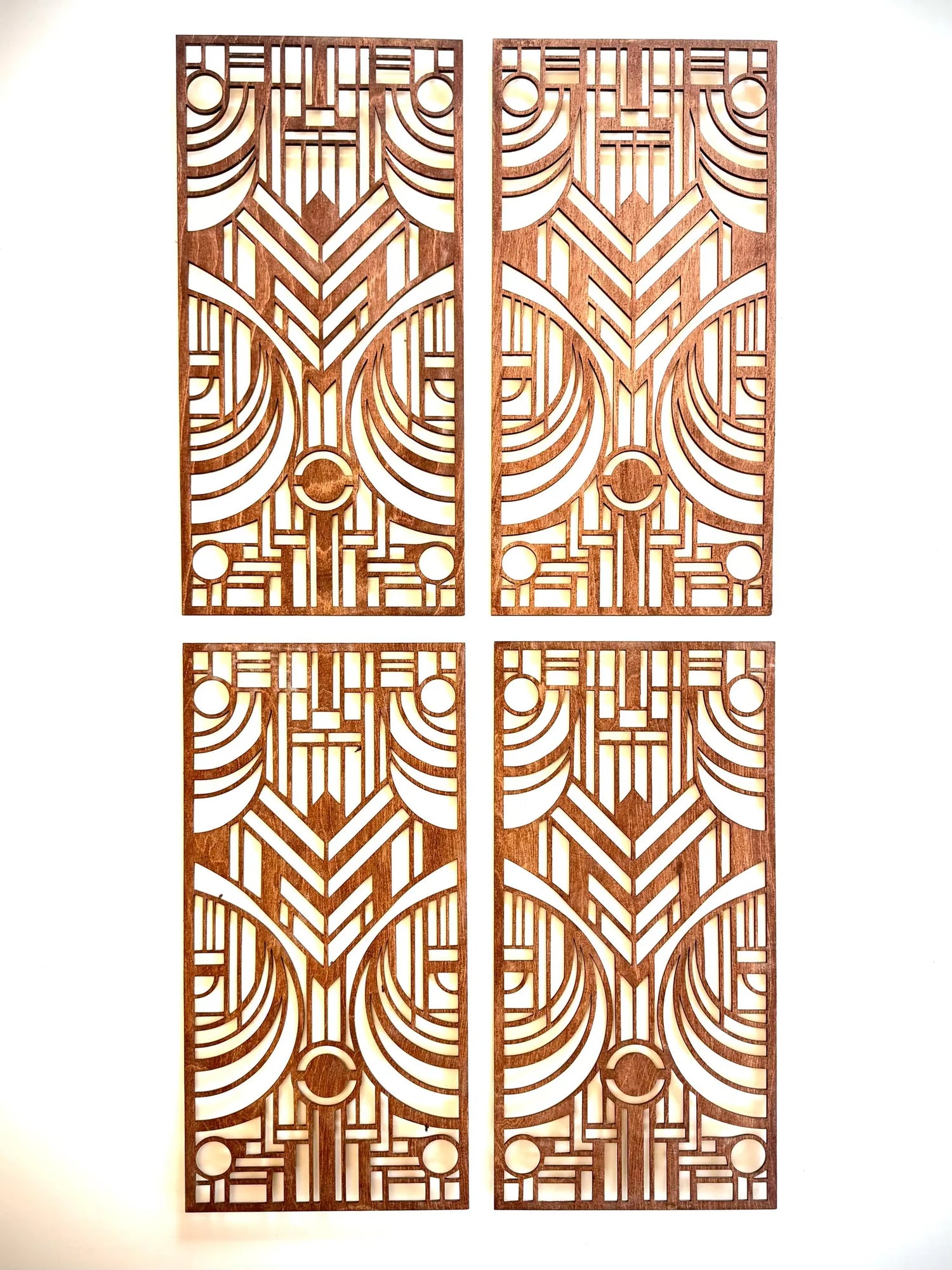 Boho Modern Frank Lloyd Wright-Inspired Art Deco Geometry 4-Panel Wood Wall Art, Set AA