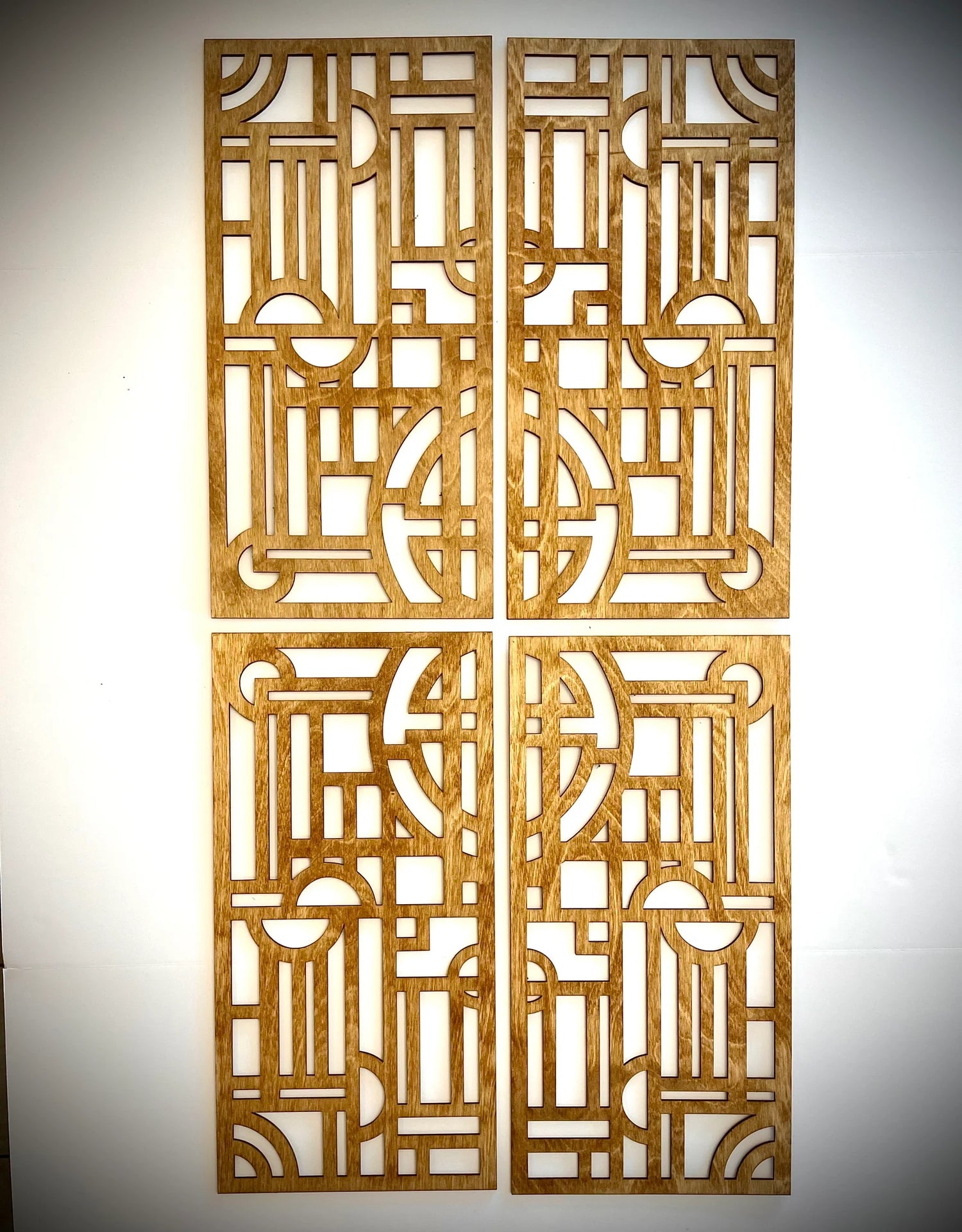 Boho Modern Frank Lloyd Wright-Inspired Art Deco Geometry 4-Panel Wood Wall Art, Set B
