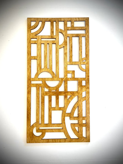 Boho Modern Frank Lloyd Wright-Inspired Art Deco Geometry 4-Panel Wood Wall Art, Set B