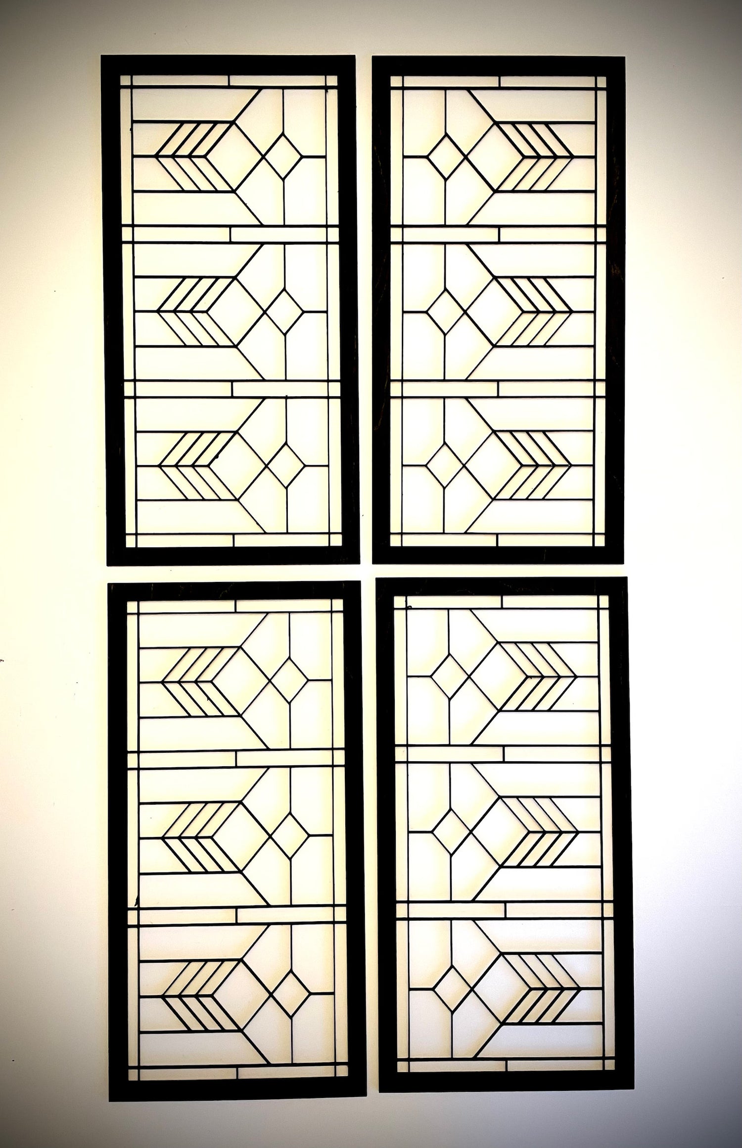 Boho Modern Frank Lloyd Wright-Inspired Art Deco Geometry 4-Panel Wood Wall Art, Set D