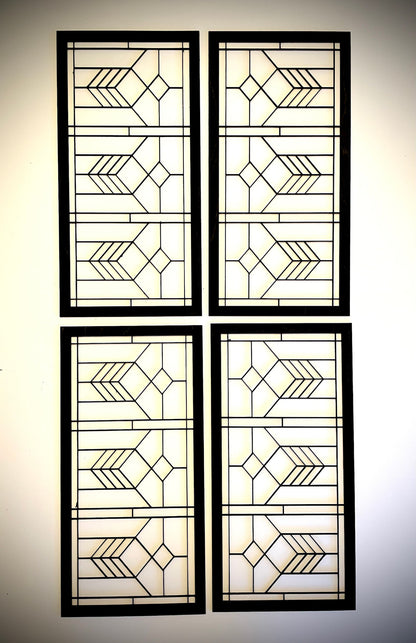 Boho Modern Frank Lloyd Wright-Inspired Art Deco Geometry 4-Panel Wood Wall Art, Set D