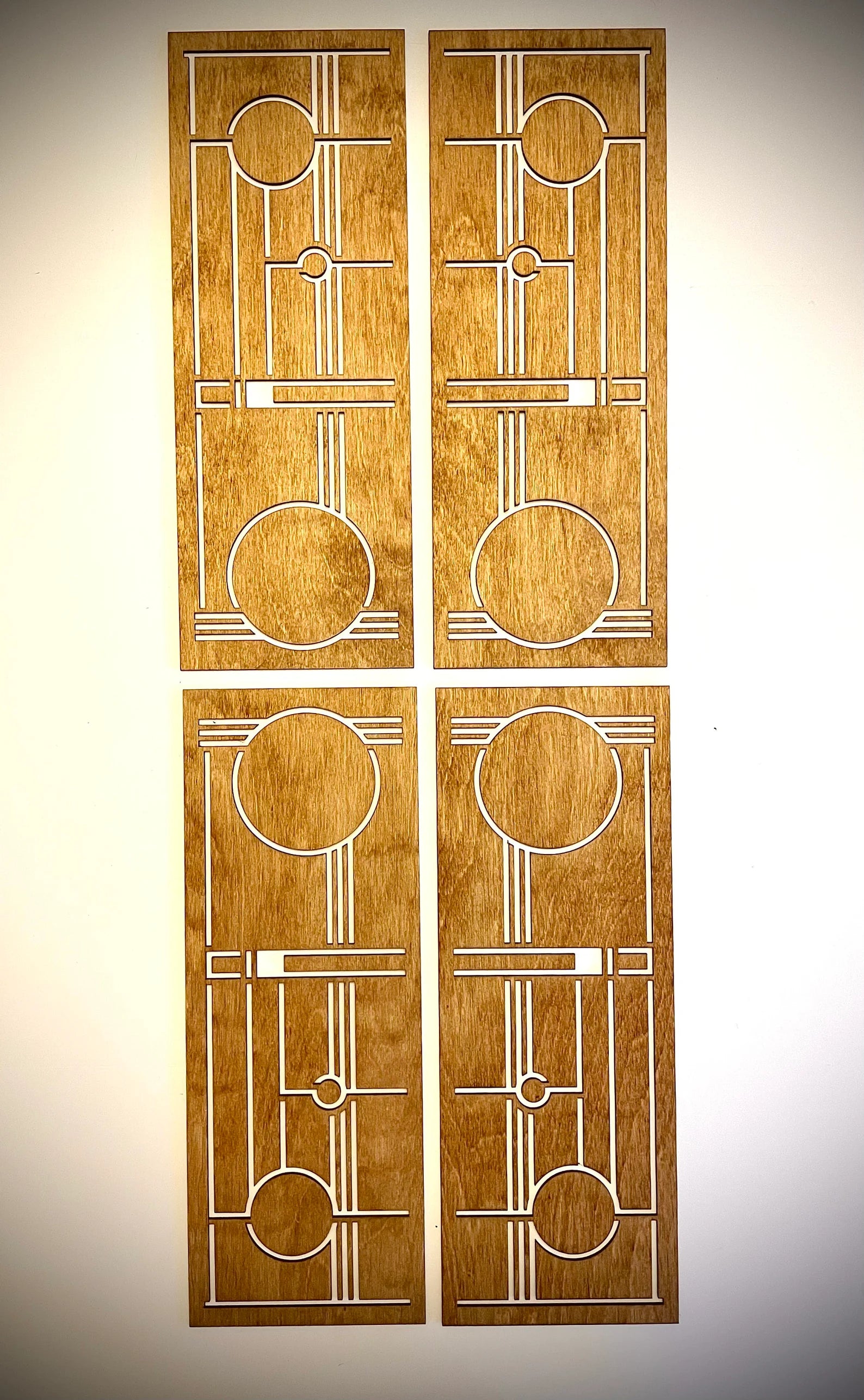 Boho Modern Frank Lloyd Wright-Inspired Art Deco Geometry 4-Panel Wood Wall Art, Set E