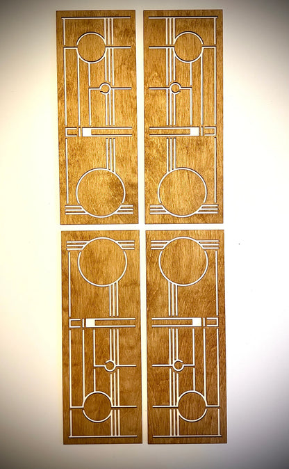 Boho Modern Frank Lloyd Wright-Inspired Art Deco Geometry 4-Panel Wood Wall Art, Set E