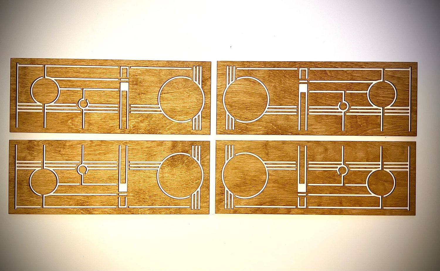 Boho Modern Frank Lloyd Wright-Inspired Art Deco Geometry 4-Panel Wood Wall Art, Set E