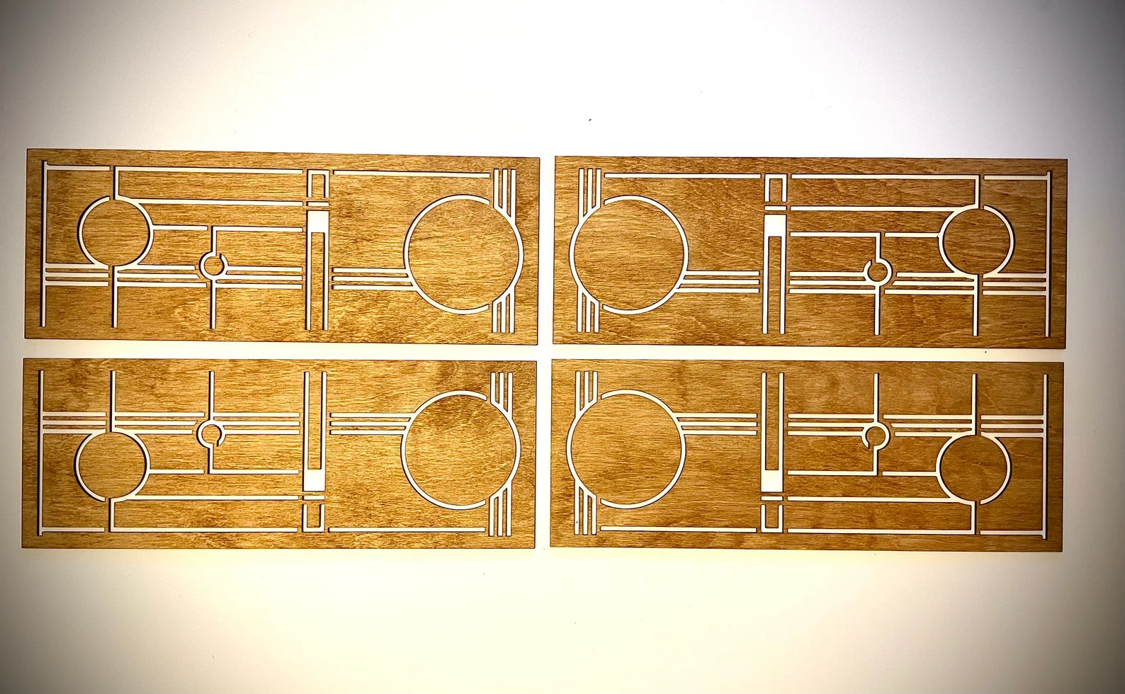 Boho Modern Frank Lloyd Wright-Inspired Art Deco Geometry 4-Panel Wood Wall Art, Set E