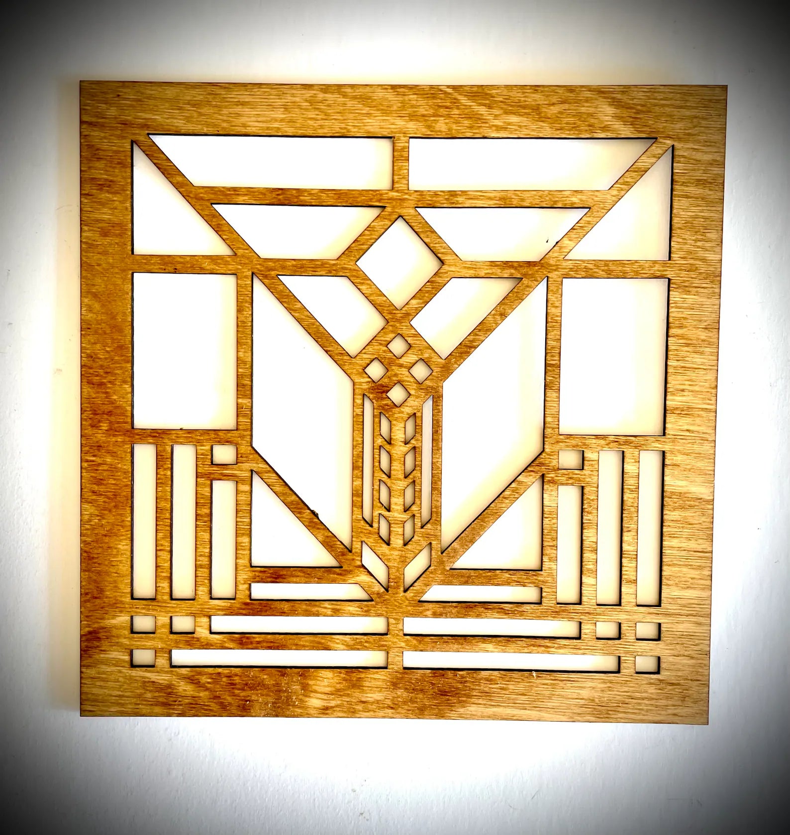 Boho Modern Frank Lloyd Wright-Inspired Art Deco Geometry 4-Panel Wood Wall Art, Set F
