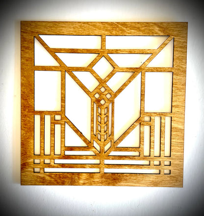Boho Modern Frank Lloyd Wright-Inspired Art Deco Geometry 4-Panel Wood Wall Art, Set F