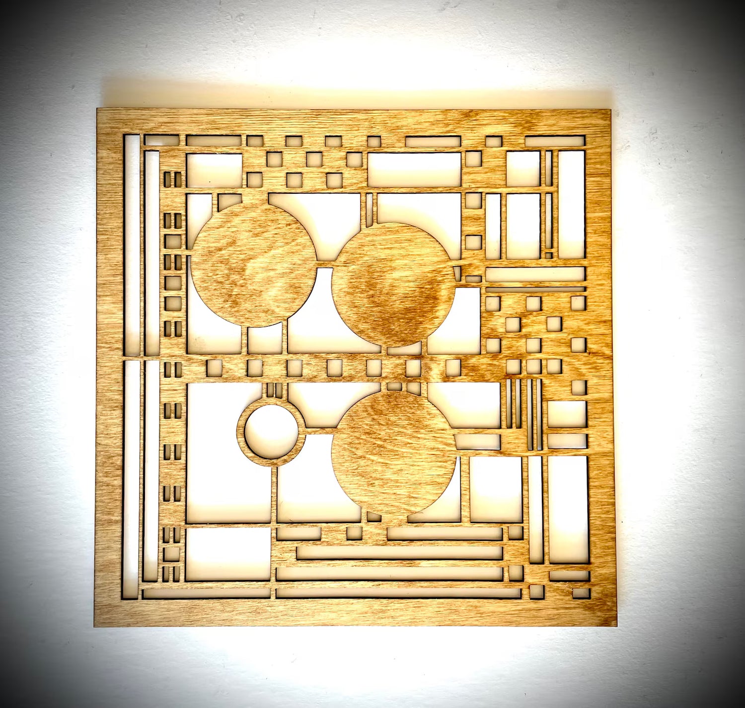 Boho Modern Frank Lloyd Wright-Inspired Art Deco Geometry 4-Panel Wood Wall Art, Set F