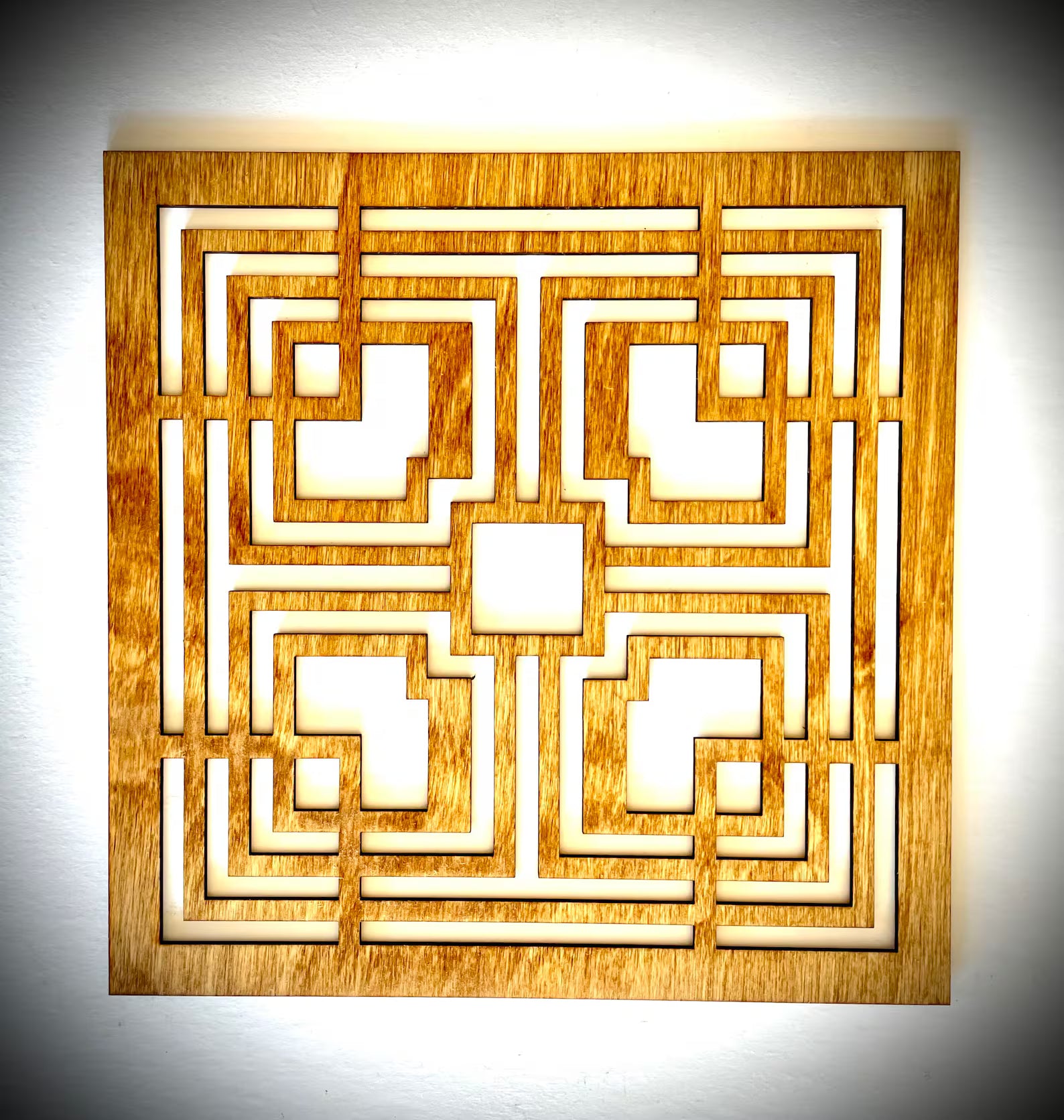 Boho Modern Frank Lloyd Wright-Inspired Art Deco Geometry 4-Panel Wood Wall Art, Set F