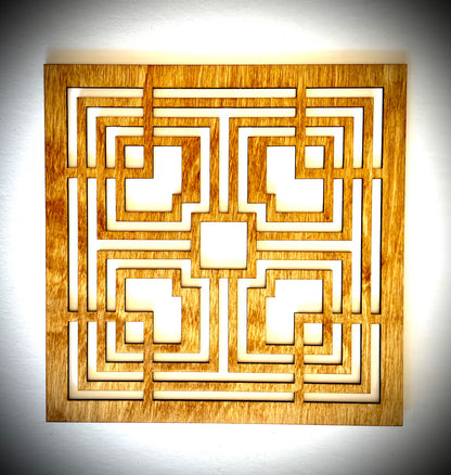 Boho Modern Frank Lloyd Wright-Inspired Art Deco Geometry 4-Panel Wood Wall Art, Set F