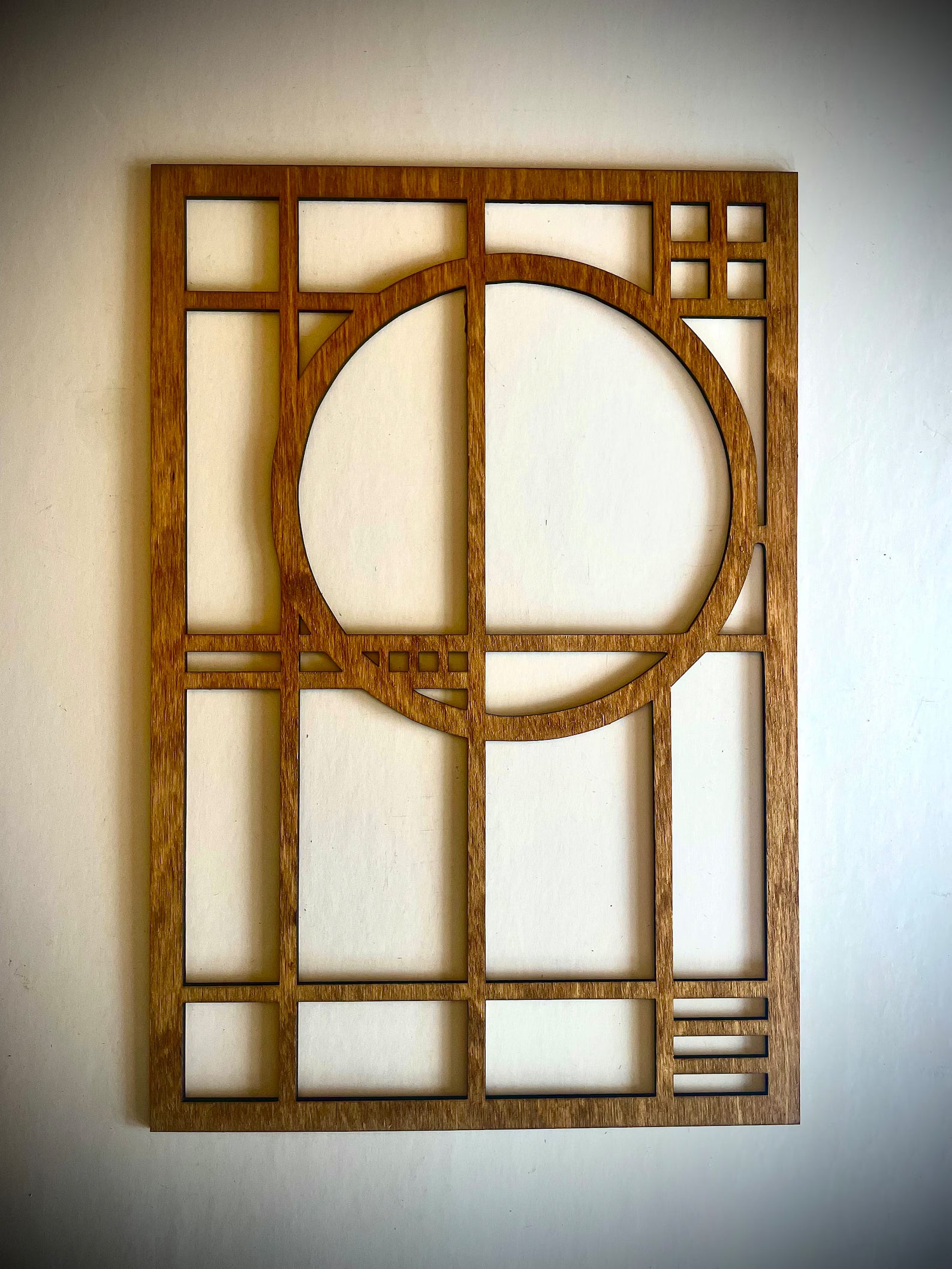 Boho Modern Frank Lloyd Wright-Inspired Art Deco Geometry 4-Panel Wood Wall Art, Set K