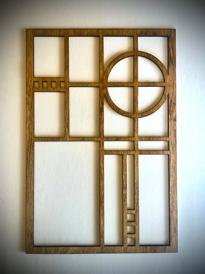 Boho Modern Frank Lloyd Wright-Inspired Art Deco Geometry 4-Panel Wood Wall Art, Set K