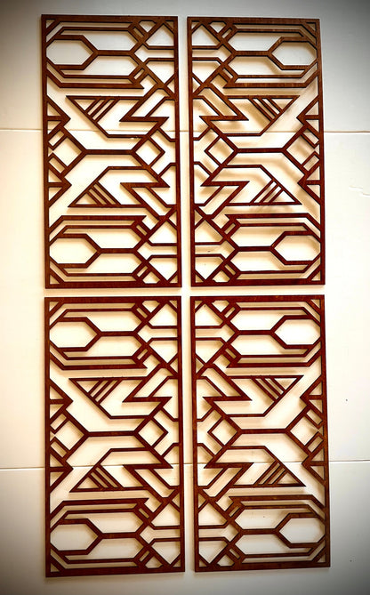 Boho Modern Frank Lloyd Wright-Inspired Art Deco Geometry 4-Panel Wood Wall Art, Set N