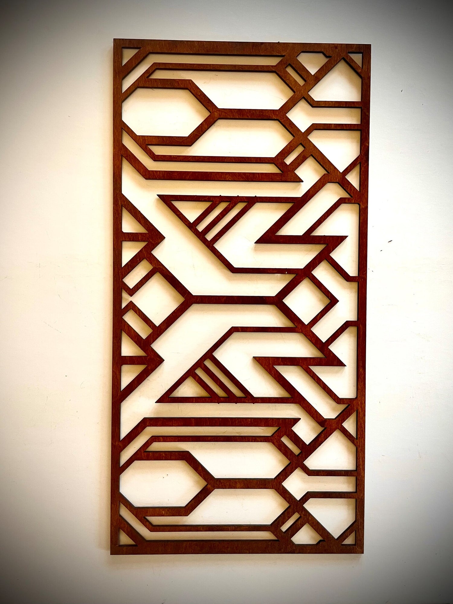 Boho Modern Frank Lloyd Wright-Inspired Art Deco Geometry 4-Panel Wood Wall Art, Set N