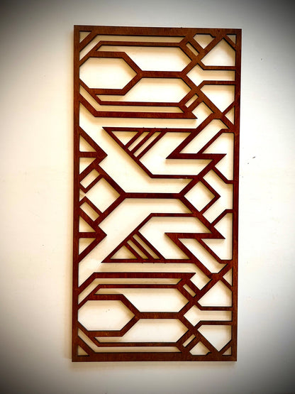 Boho Modern Frank Lloyd Wright-Inspired Art Deco Geometry 4-Panel Wood Wall Art, Set N